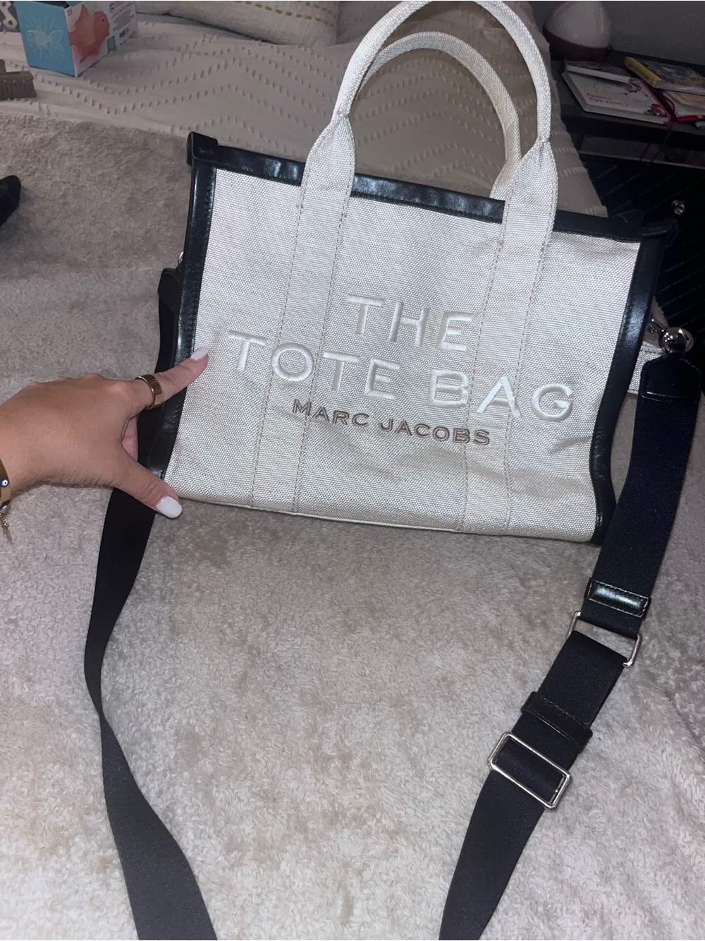 Marc Jacobs Canvas Tote Bag in Cream with Black Trim